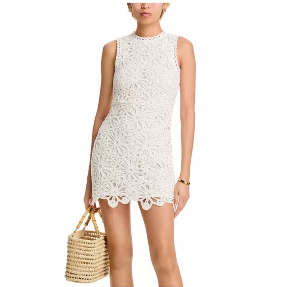 Aqua Floral Lace Mini Dress in Cream/White